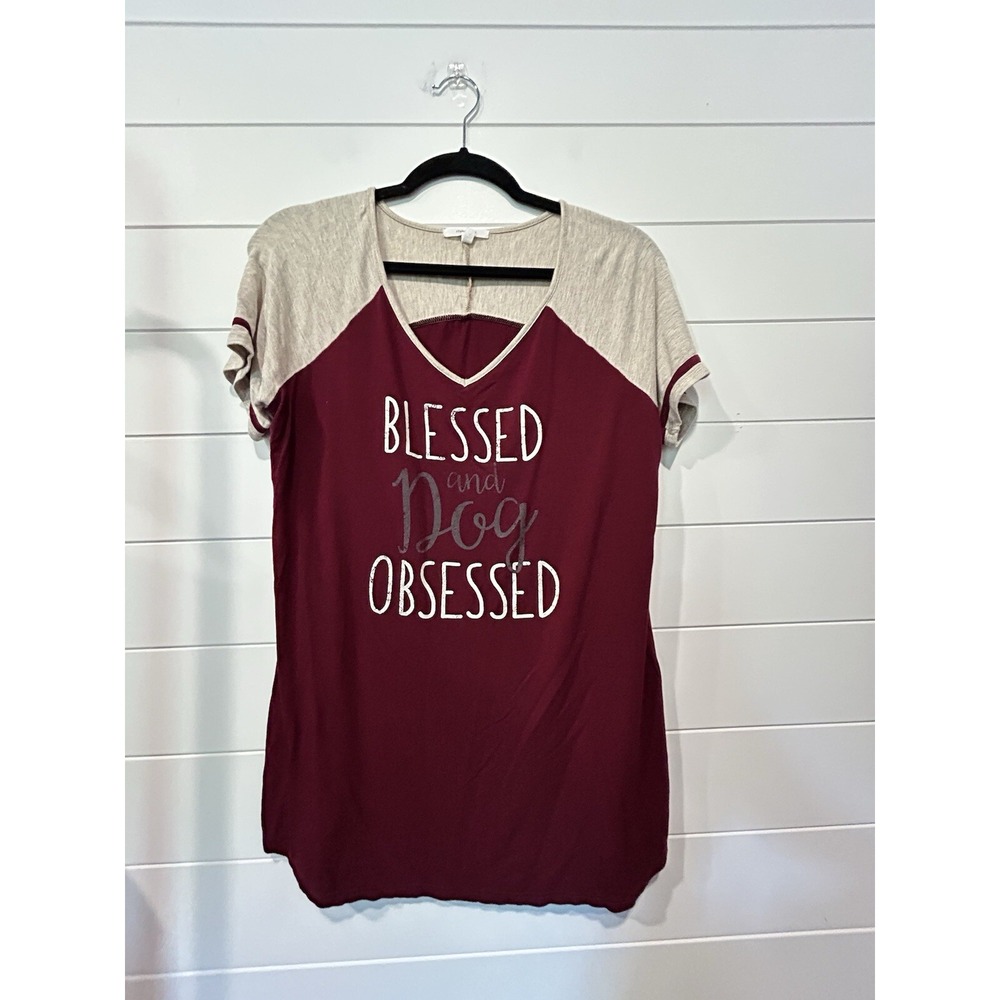 Maurice Tshirt Women's Medium "Blessed And Dog Obsessed" Burgundy